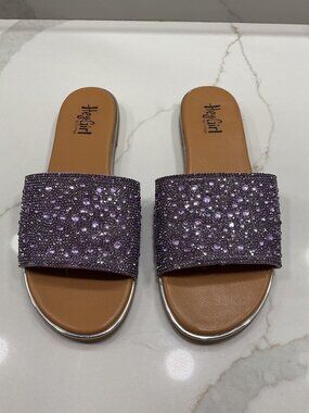 Hey Girl by Korky's Rhinestone Flat Sandals Size 8 Glam Sparkly